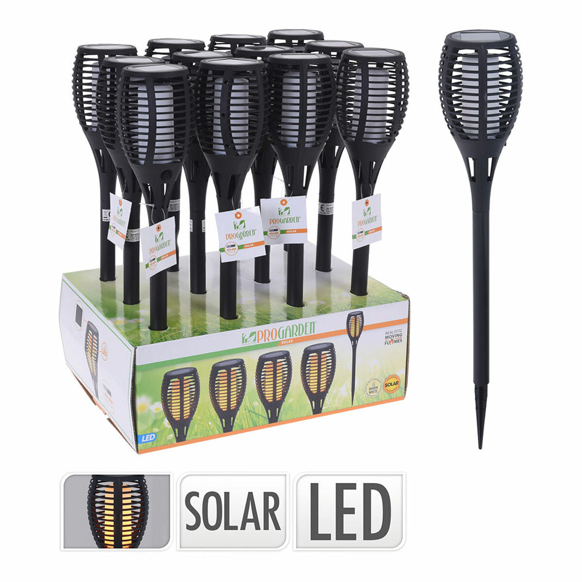 Gartenfackel Progarden Solar Flammeneffekt Schwarz Polypropylen Ø 10 x 58 cm