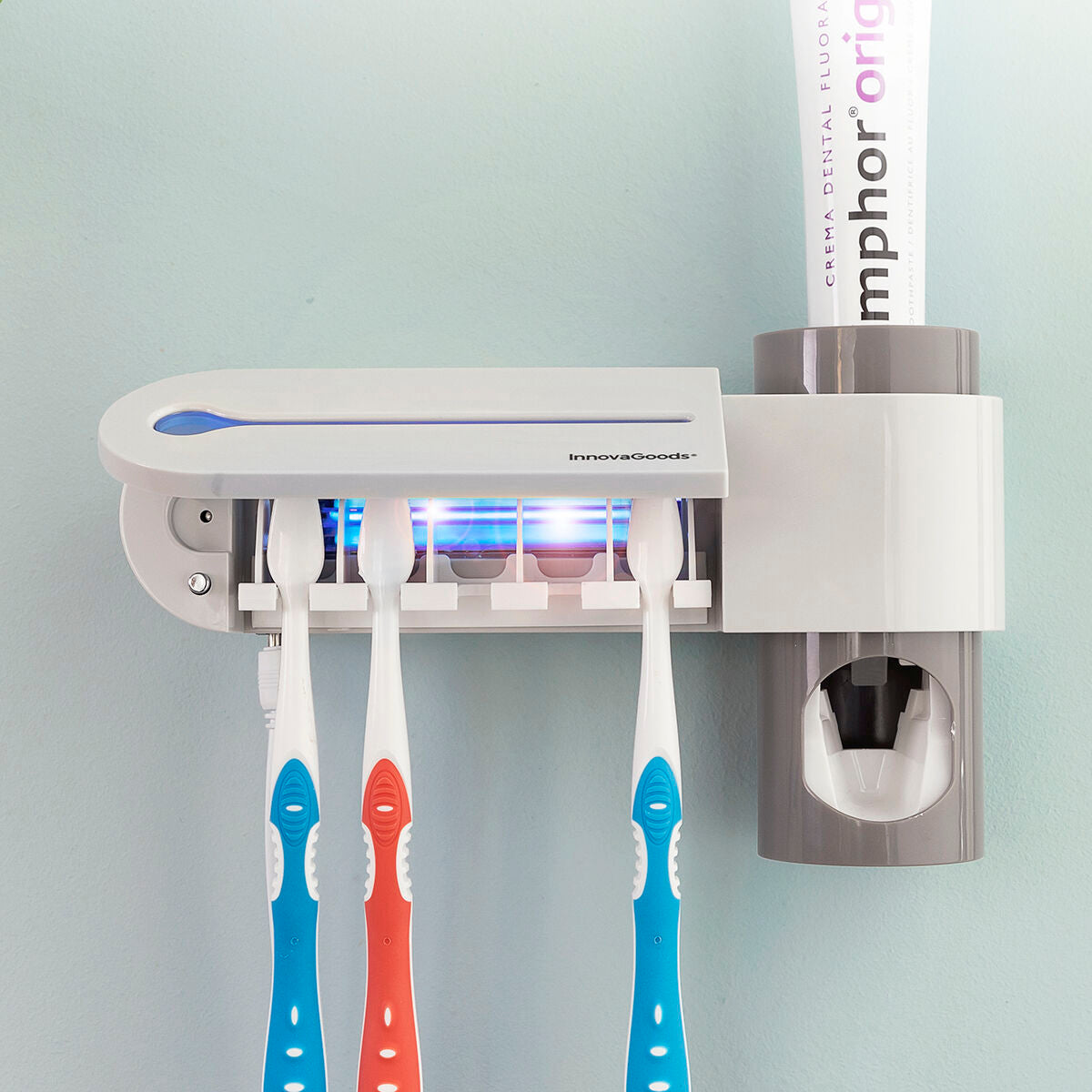 Sterilizator UV pentru periuță de dinți cu suport și distribuitor de pastă de dinți Smiluv InnovaGoods