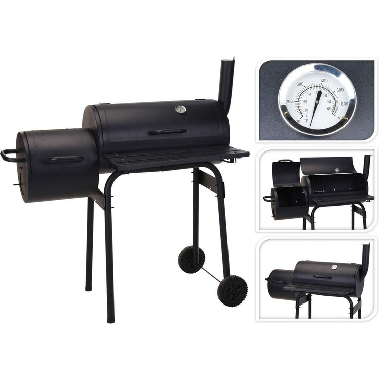 Coal Barbecue with Cover and Wheels Black (112 x 63 x 112 cm) - Sterilamo