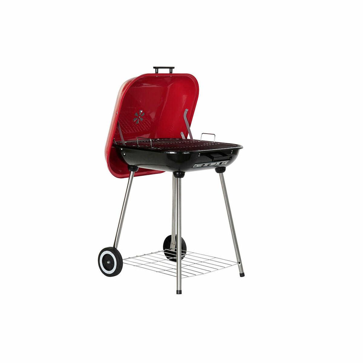 Coal Barbecue with Cover and Wheels DKD Home Decor Red 60 x 57 x 80 cm Steel (60 x 57 x 80 cm) - Sterilamo