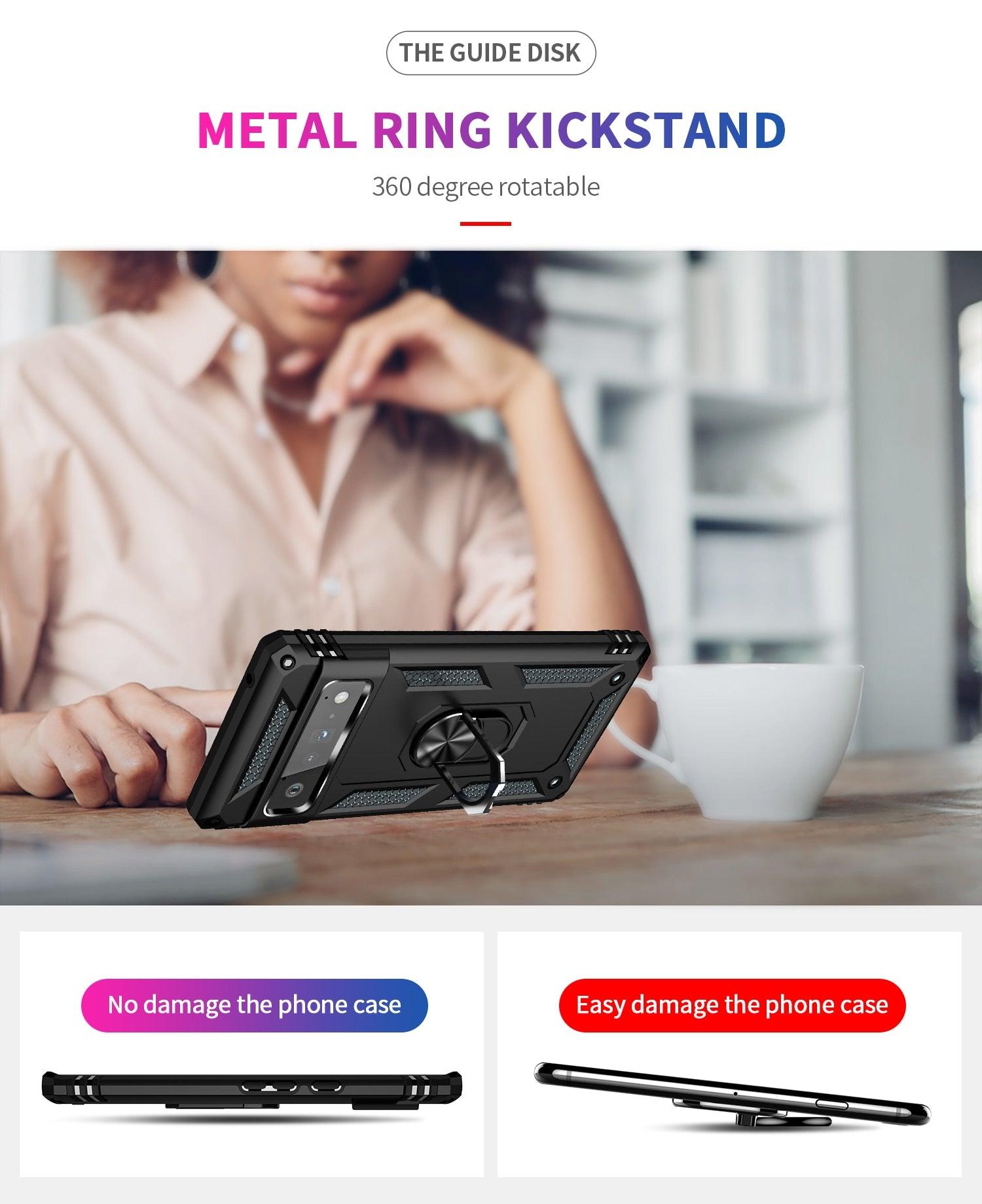 for Google Pixel 7 6 5 Pro Case, with Finger Ring Holder Kickstand, - Sterilamo