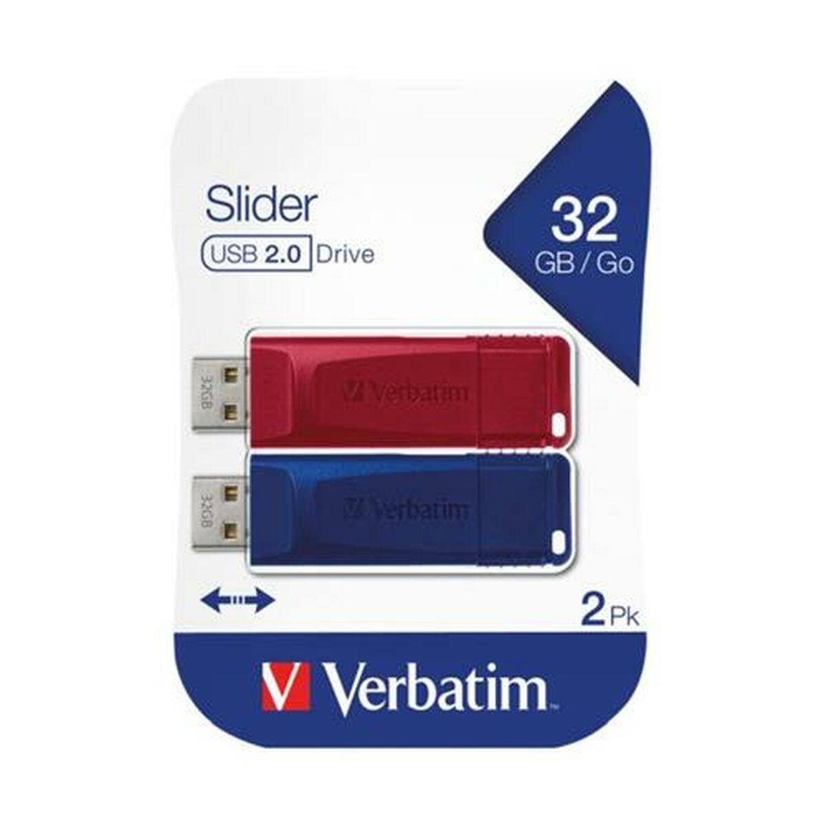 Pendrive Verbatim Slider 2 Pieces Multicolour 32 GB (2 Units) - Sterilamo