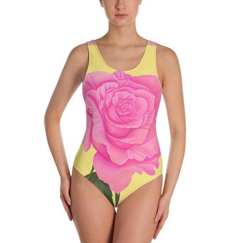 Pink and Yellow Rose One-Piece Swimsuit - Sterilamo