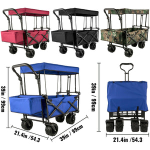 Vevor 7in Wheel Folding Wagon Cart 220.5 Capacity W/ Adjustable Handle - Sterilamo