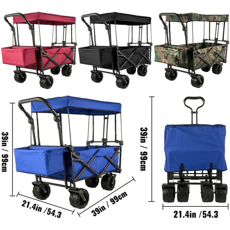 Vevor 7in Wheel Folding Wagon Cart 220.5 Capacity W/ Adjustable Handle - Sterilamo