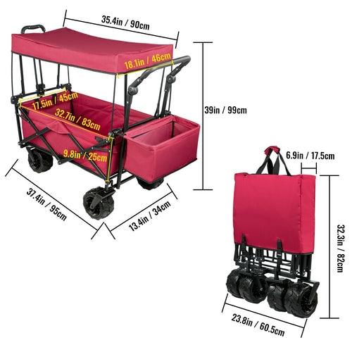 Vevor 7in Wheel Folding Wagon Cart 220.5 Capacity W/ Adjustable Handle - Sterilamo